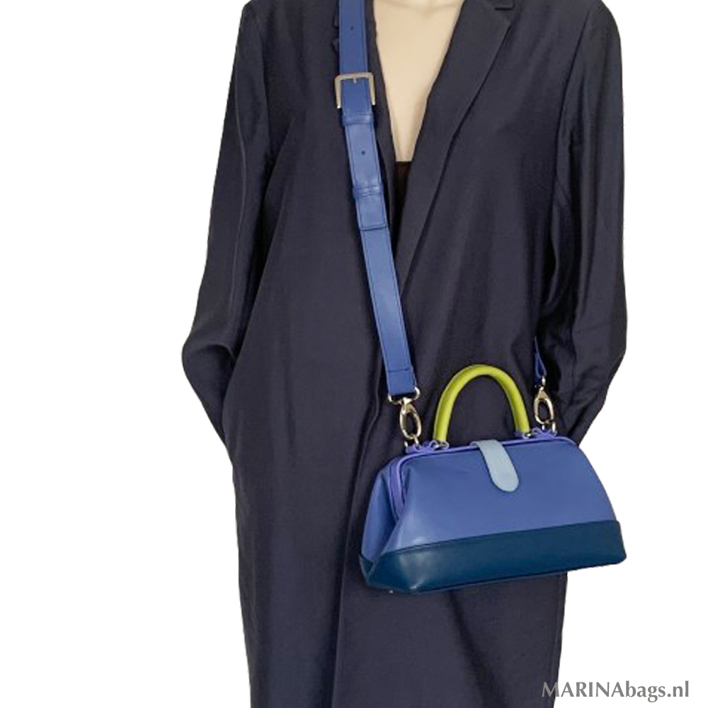 blauwe beugeltas leer